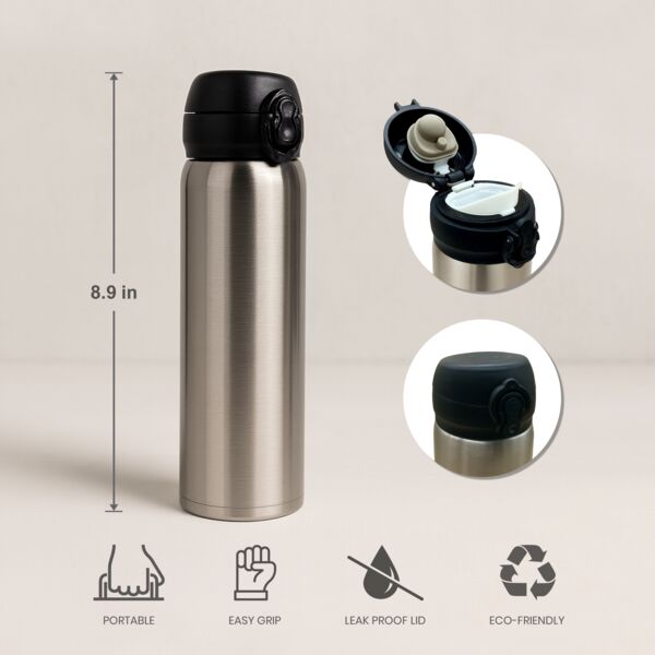 17oz Pop Lid Stainless Bottle (Silver) Thumbnail