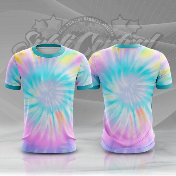 Blue Green Tie Dye Colorful Full Print Roundneck Shirt Thumbnail
