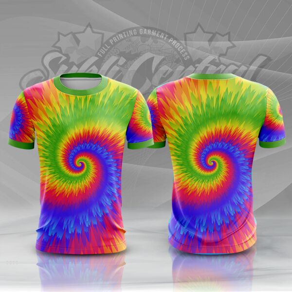 Green Tie Dye Colorful Full Print Roundneck Shirt Thumbnail