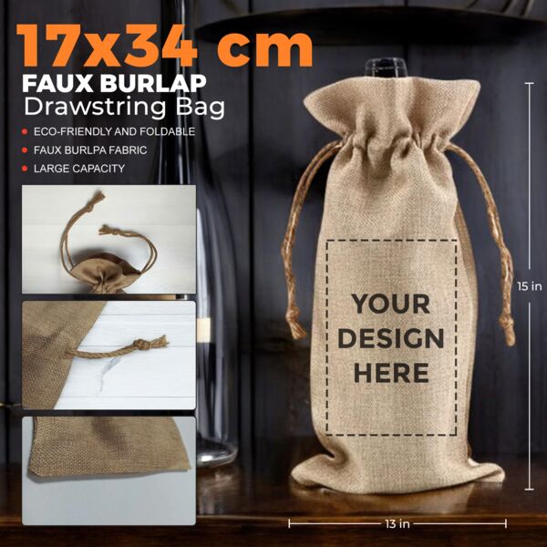 Faux Burlap Drawstring Bag - 17*34cm Thumbnail