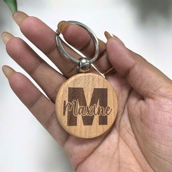 Engraving Round Wooden Keychain Thumbnail