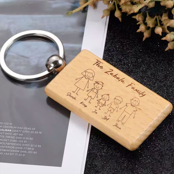 Engraving Rectangle Wooden Keychain Thumbnail