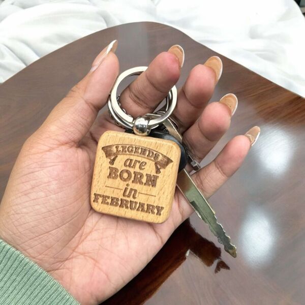 Engraving Square Wooden Keychain Thumbnail