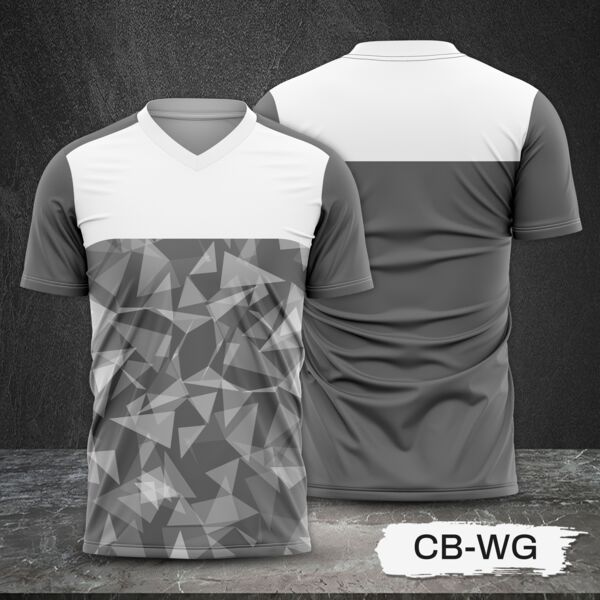 White and Gray with Geometric Design Full Sublimation Shirt Thumbnail