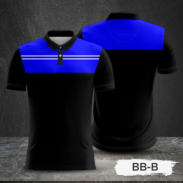 Blue and Black Combination Full Sublimation Polo Shirt Thumbnail