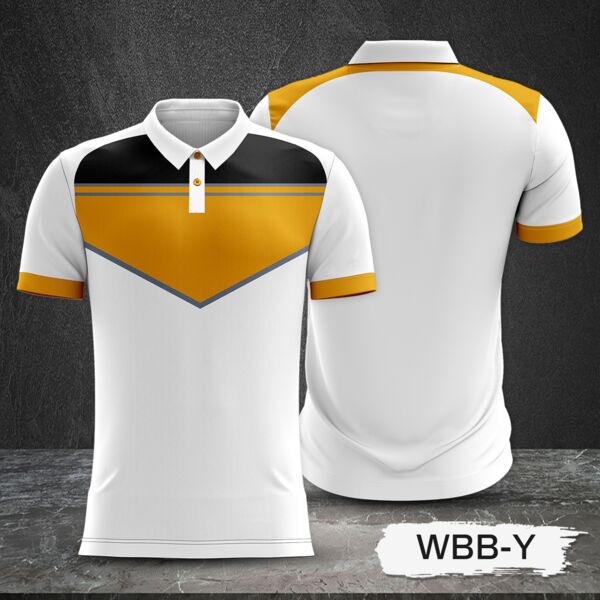 Tricolor Combination with Black Top and White Body Design Full Sublimation Polo Shirt Thumbnail