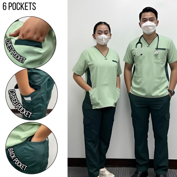 Jersey Set V-Neck Top Scrub suit With 6 Pockets & Plain Pants Thumbnail